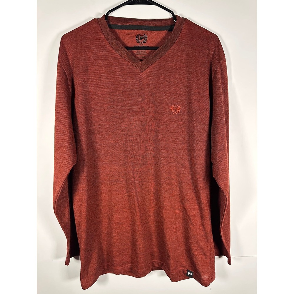 Phat Farm Sweater Mens L V-Neck Long Sleeve Rust Red 100% Polyester Casual